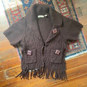 Anthropologie Sleeping on Snow Brown knitted shrug sweater with fringe S